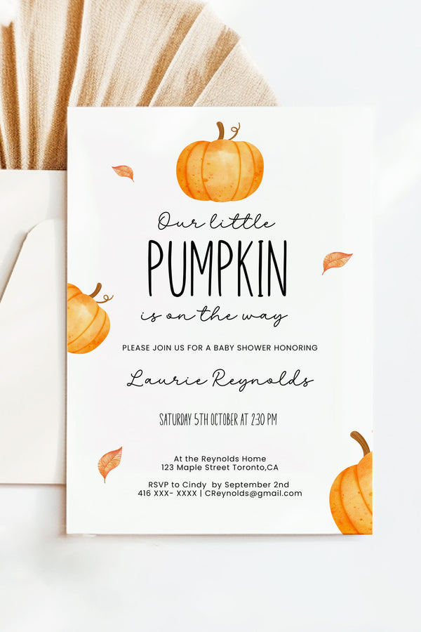 Our Little Pumpkin is on the Way Baby Shower Invitation - Little Pumpkin Collection - Vowpaperie