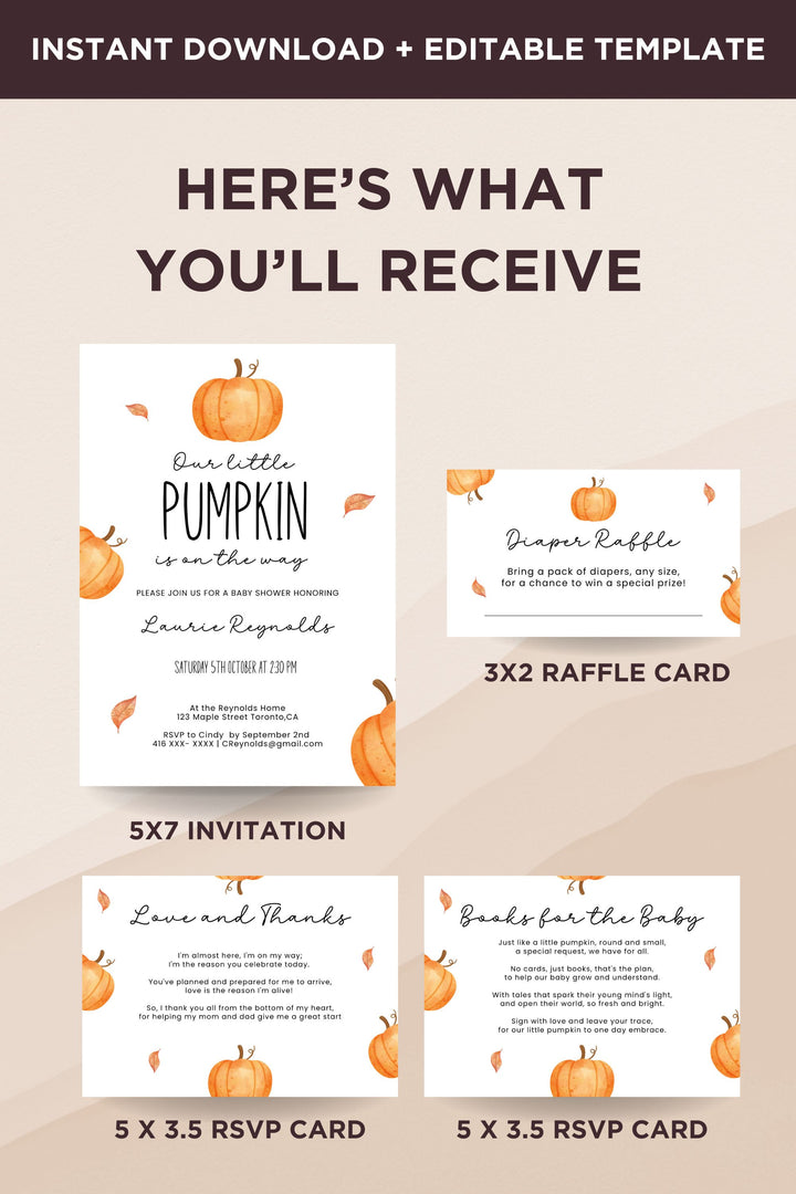 Our Little Pumpkin is On the Way Baby Shower Invitation Suite - Charming Pumpkin-Themed Baby Shower Decor
