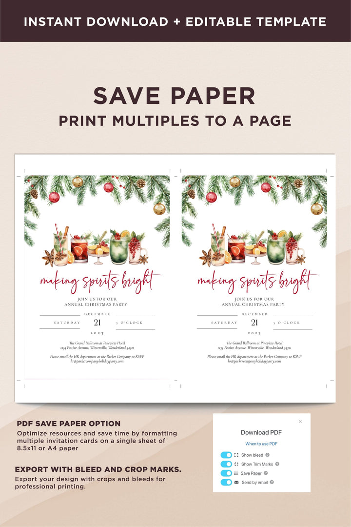 Making Spirits Bright Holiday Invitation - Christmas Drinks