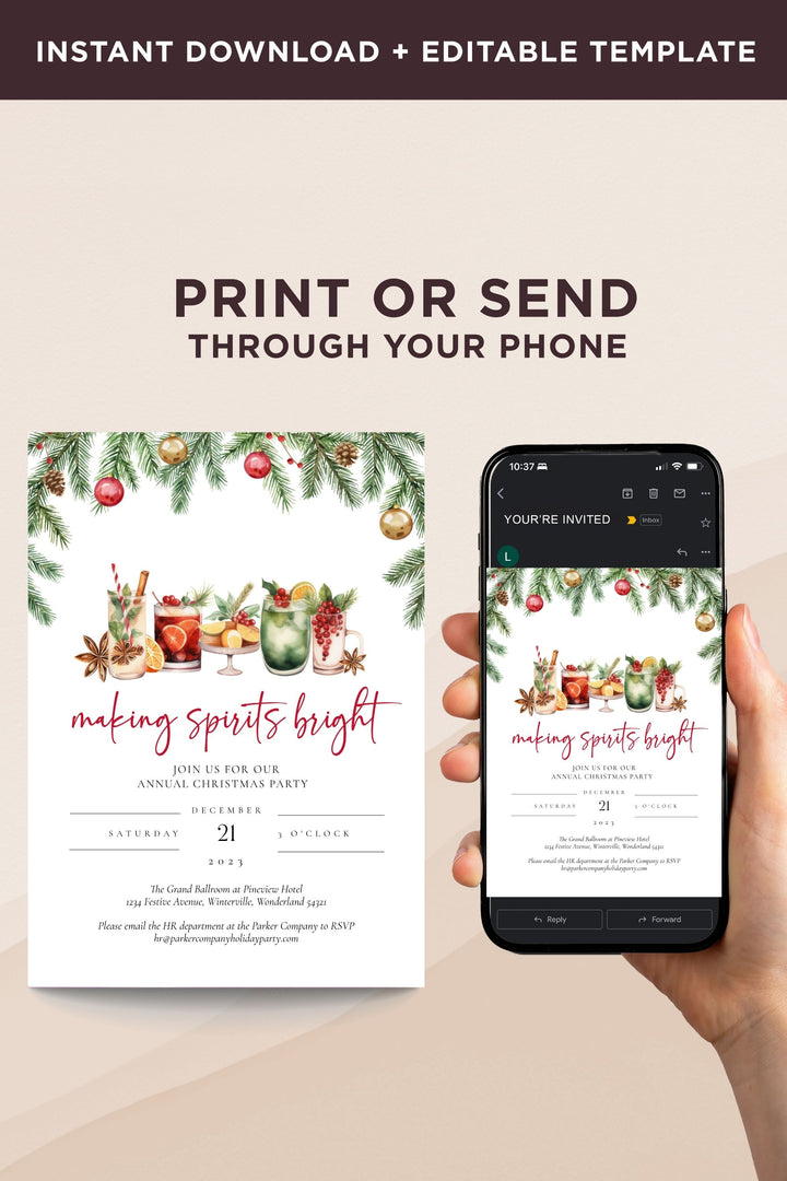 Making Spirits Bright Holiday Invitation - Christmas Drinks