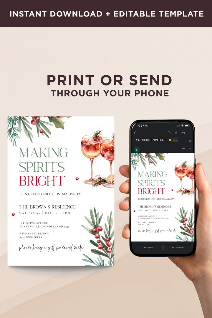 Making Spirits Bright Holiday Party Invitation. Perfect for your festive gathering