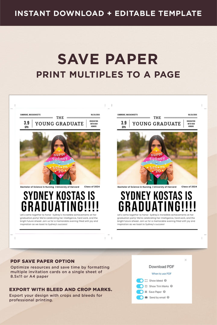 Newspaper Graduation Party Invitation 2024 - Style 2 - Vowpaperie