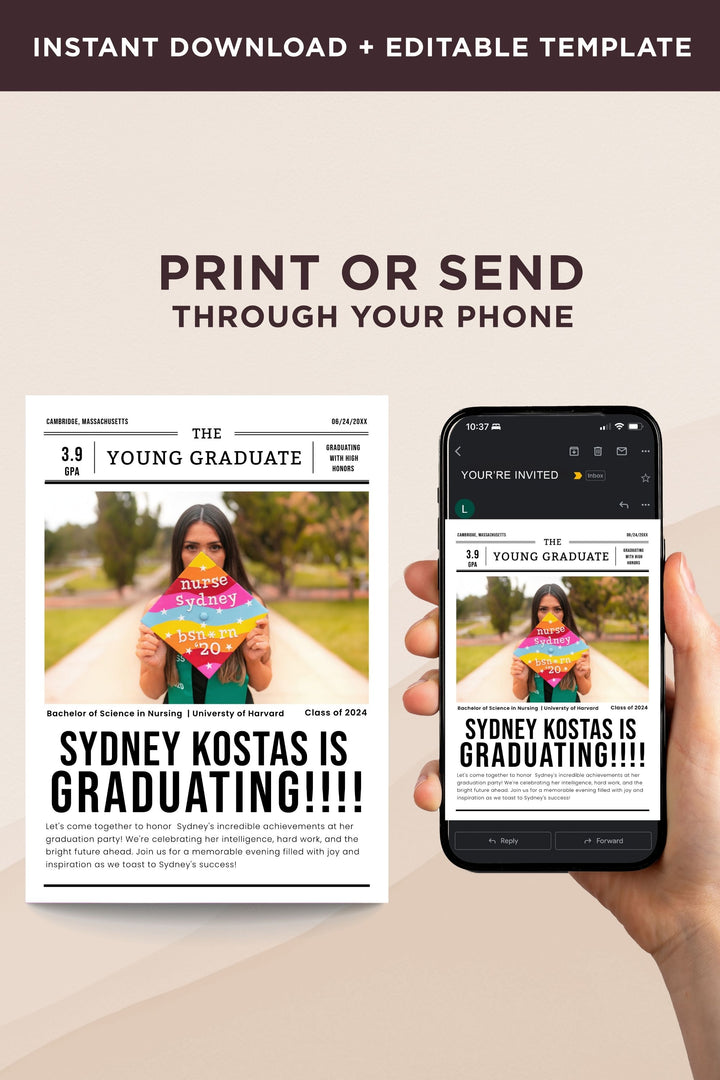 Newspaper Graduation Party Invitation 2024 - Style 2