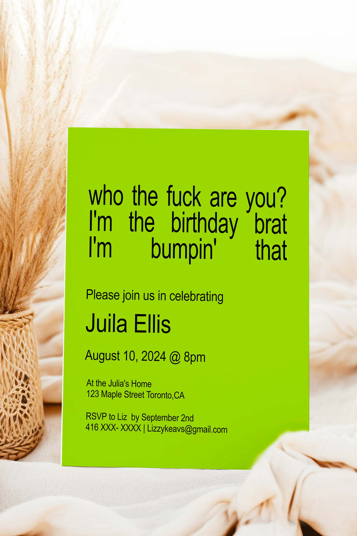 Who the Fuck Are You? I'm the Birthday Brat Invitation - Vowpaperie