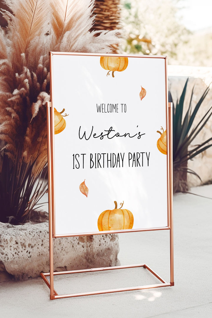 Our Little Pumpkin is Turning One Welcome Sign - Vowpaperie