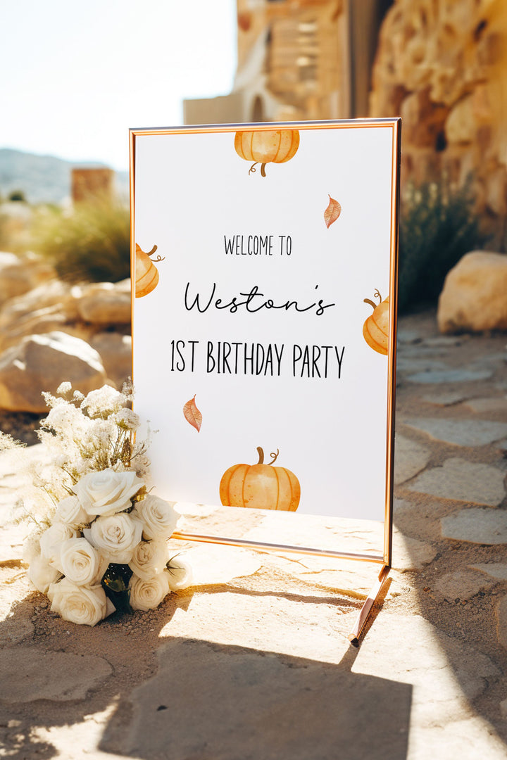 Our Little Pumpkin is Turning One Welcome Sign - Vowpaperie