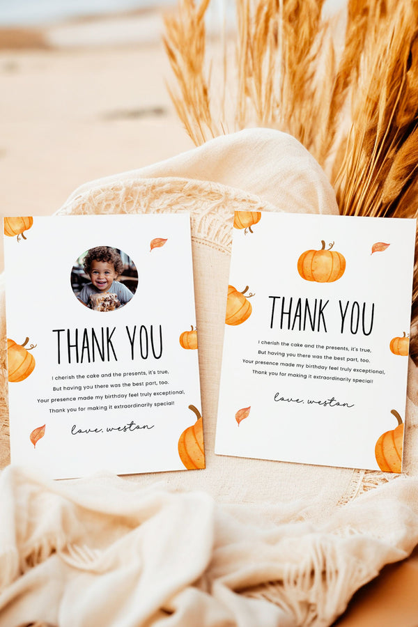 Our Little Pumpkin is Turning One - Thank You Card - Vowpaperie