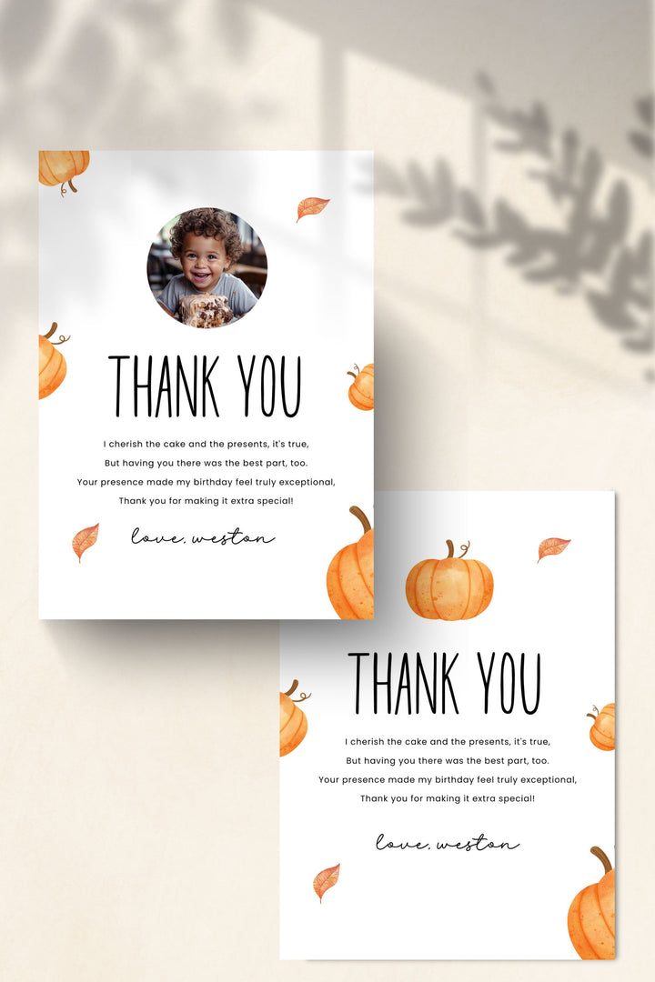 Our Little Pumpkin is Turning One - Thank You Card - Vowpaperie