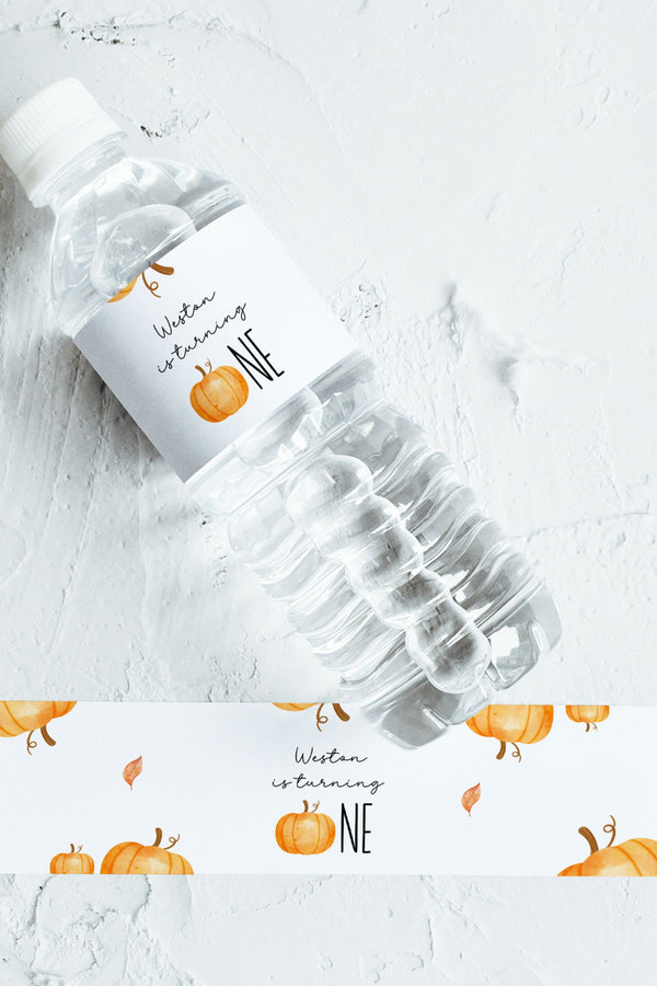 Our Little Pumpkin is Turning One - Water Bottle Label - Vowpaperie