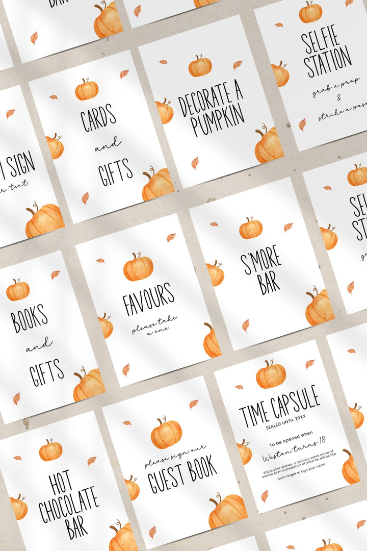 First Birthday Table Sign Bundle, Pumpkin Themed Party Signs, Editable Birthday Signs, Printable First Birthday Signs, Autumn Birthday Decor