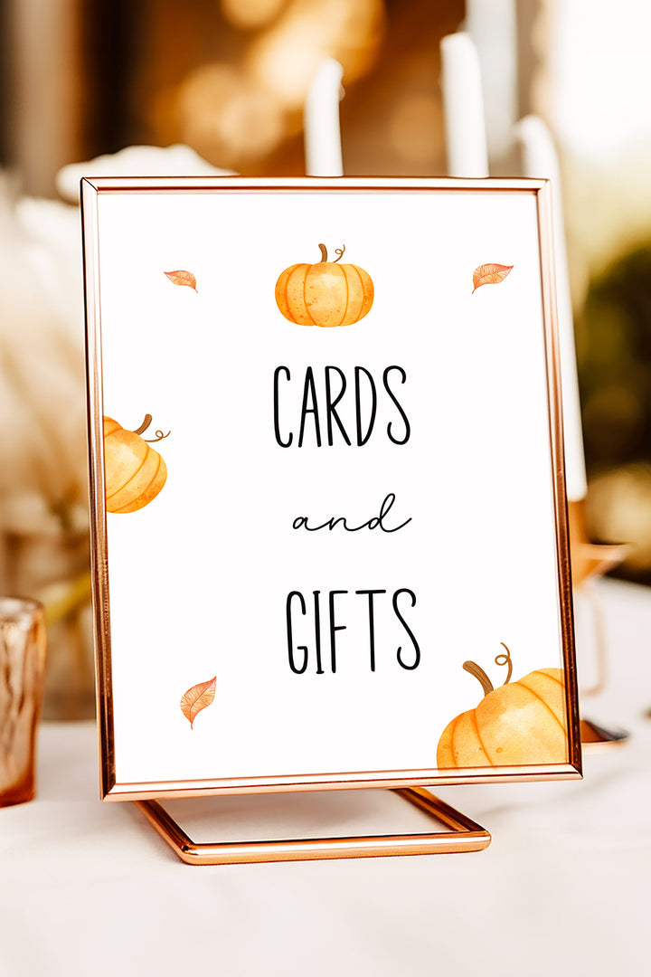 Our Little Pumpkin Cards and Gift Table Sign, Pumpkin-themed baby shower sign, Cards and Gifts Table Sign for First Birthday, Fall event decor sign, DIY printable table sign

