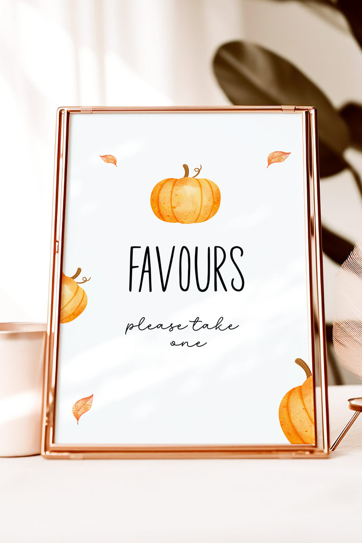 Our Little Pumpkin Favour Table Sign, Pumpkin-themed favor table sign, Fall baby shower favor sign, First birthday favor table decor, DIY printable favor table sign