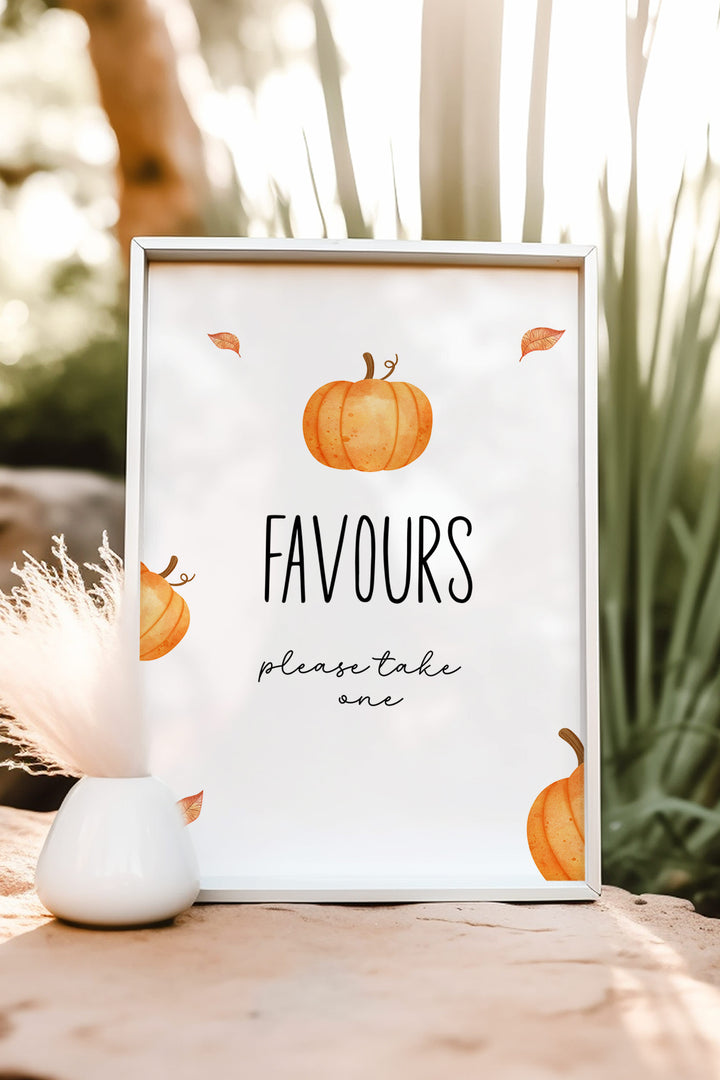 Our Little Pumpkin Favour Table Sign, Pumpkin-themed favor table sign, Fall baby shower favor sign, First birthday favor table decor, DIY printable favor table sign