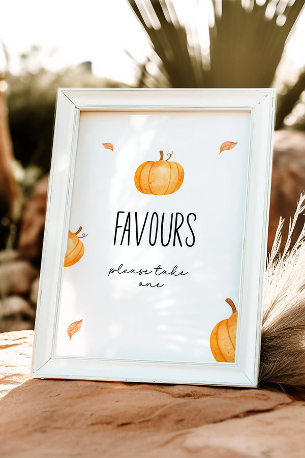 Our Little Pumpkin Favour Table Sign, Pumpkin-themed favor table sign, Fall baby shower favor sign, First birthday favor table decor, DIY printable favor table sign