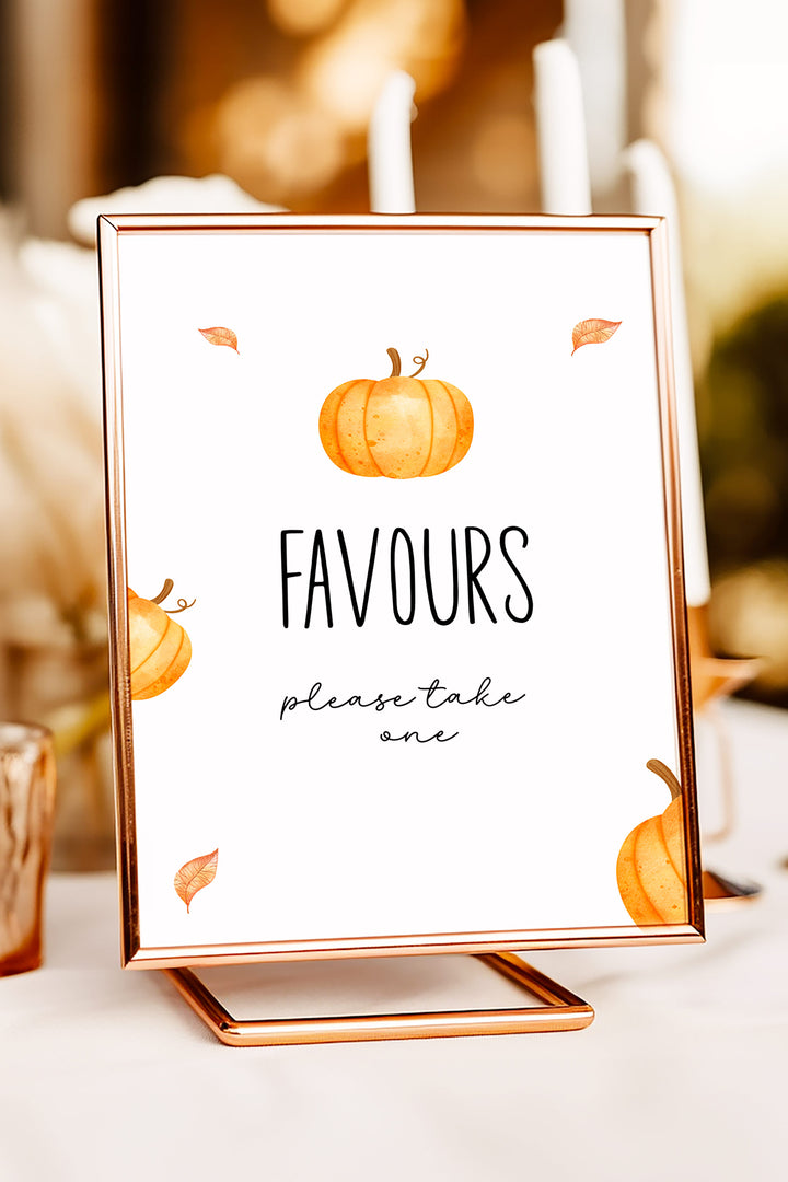 Our Little Pumpkin Favour Table Sign, Pumpkin-themed favor table sign, Fall baby shower favor sign, First birthday favor table decor, DIY printable favor table sign