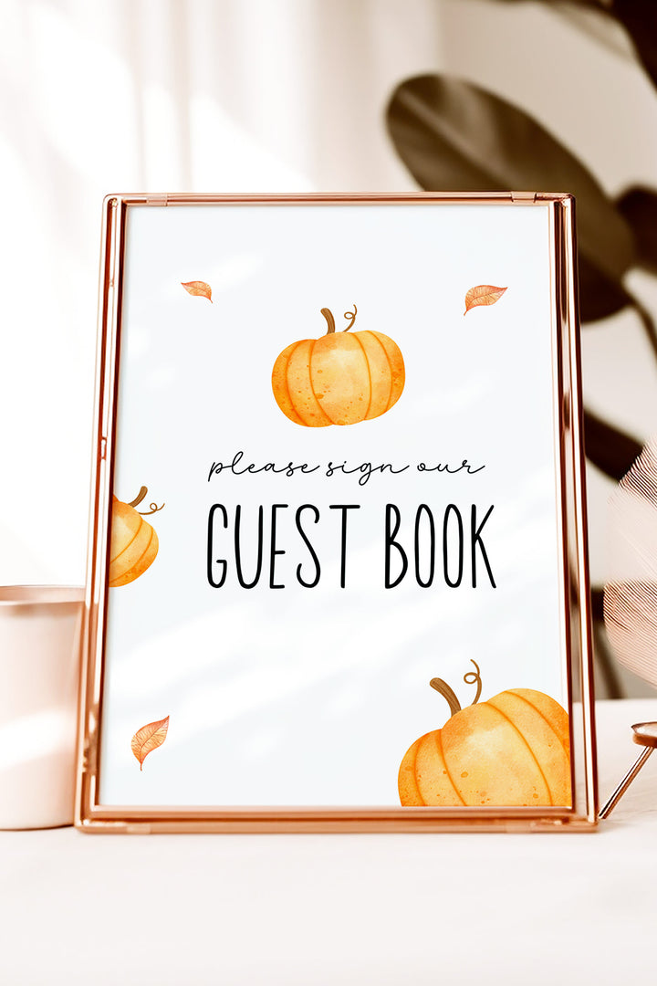 Our Little Pumpkin Guestbook Table Sign, Pumpkin-themed guestbook sign, Fall baby shower guestbook decor, First birthday guestbook table sign, DIY printable guestbook sign