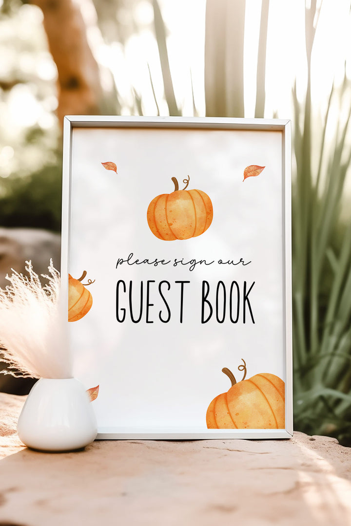 Our Little Pumpkin Guestbook Table Sign, Pumpkin-themed guestbook sign, Fall baby shower guestbook decor, First birthday guestbook table sign, DIY printable guestbook sign