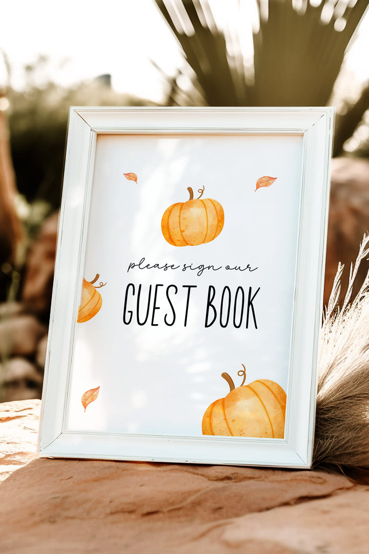 Our Little Pumpkin Guestbook Table Sign, Pumpkin-themed guestbook sign, Fall baby shower guestbook decor, First birthday guestbook table sign, DIY printable guestbook sign