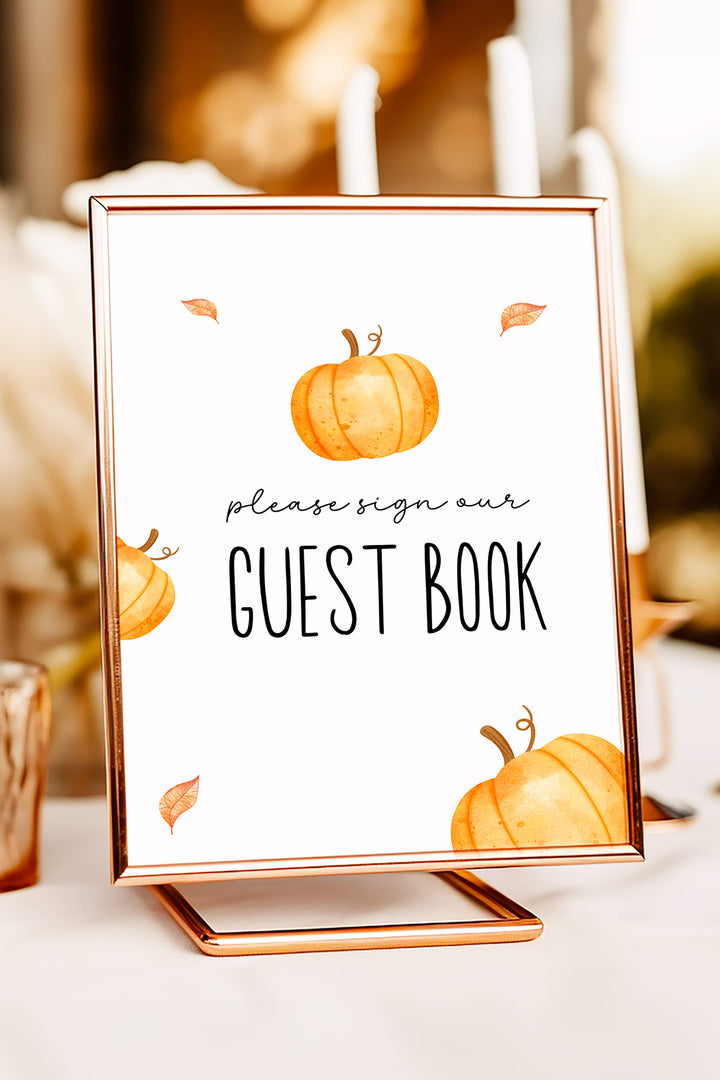 Our Little Pumpkin Guestbook Table Sign, Pumpkin-themed guestbook sign, Fall baby shower guestbook decor, First birthday guestbook table sign, DIY printable guestbook sign