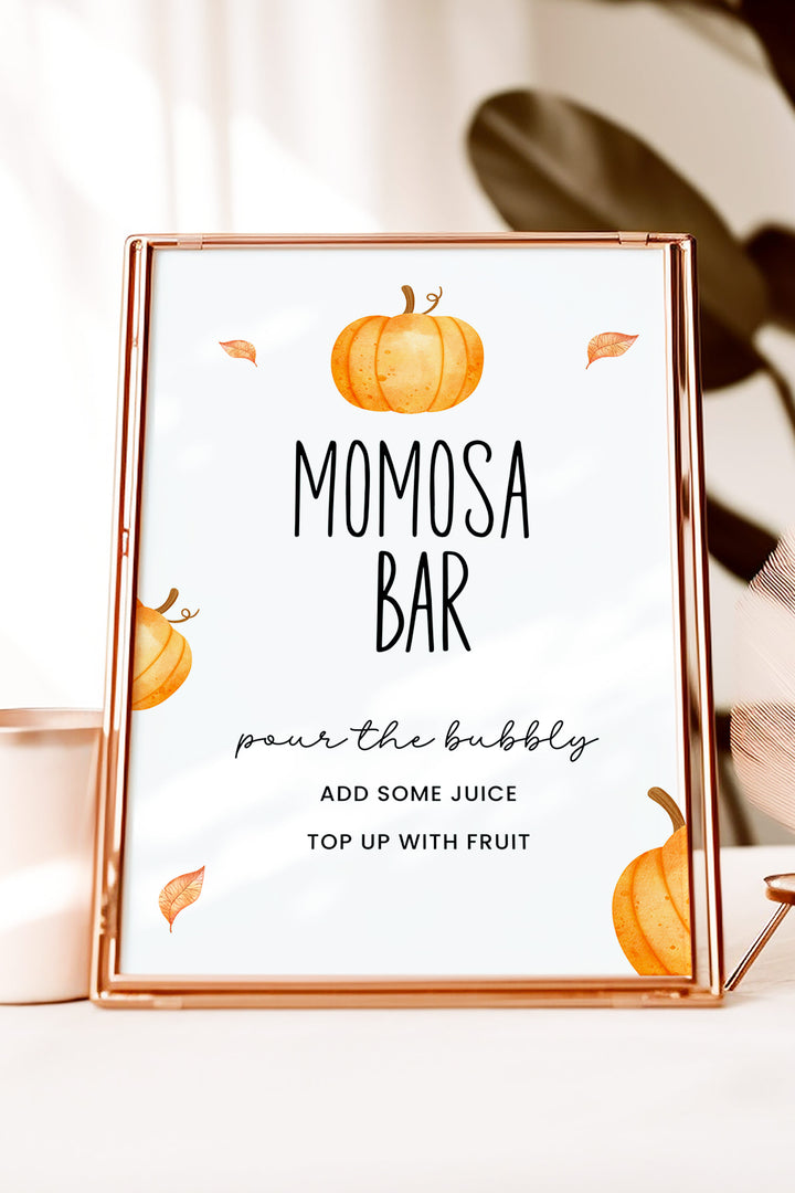 Momosa Bar Table Sign, Fall Baby Shower Sign, Editable Pumpkin Sign, Printable Momosa Bar Sign, Autumn Baby Shower Decor