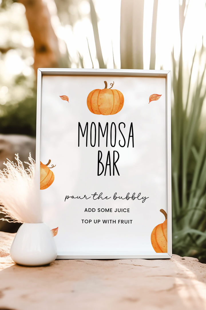 Momosa Bar Table Sign, Fall Baby Shower Sign, Editable Pumpkin Sign, Printable Momosa Bar Sign, Autumn Baby Shower Decor