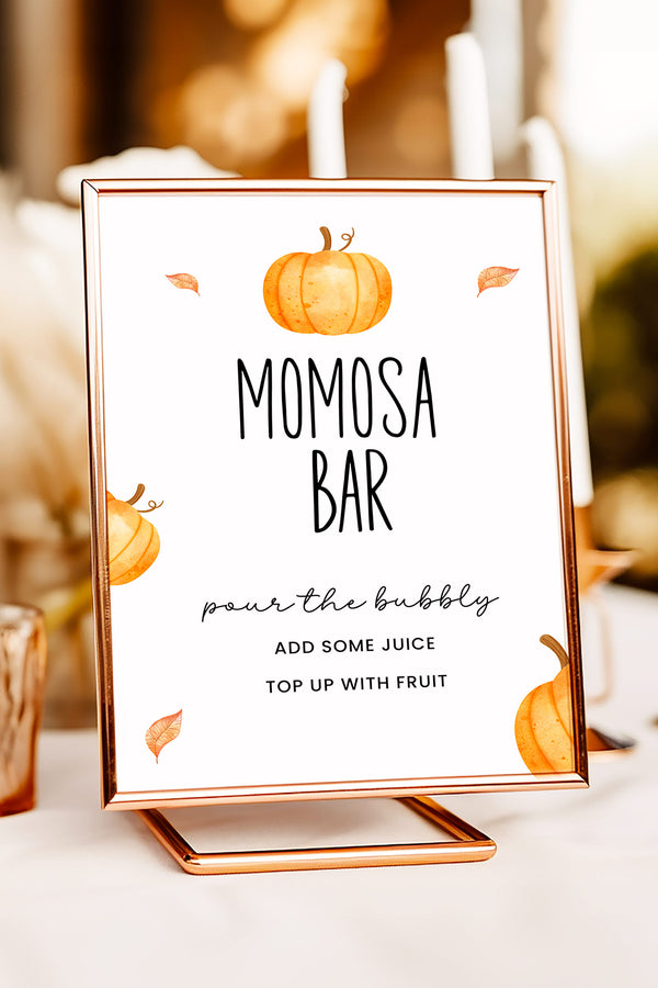 Momosa Bar Table Sign, Fall Baby Shower Sign, Editable Pumpkin Sign, Printable Momosa Bar Sign, Autumn Baby Shower Decor