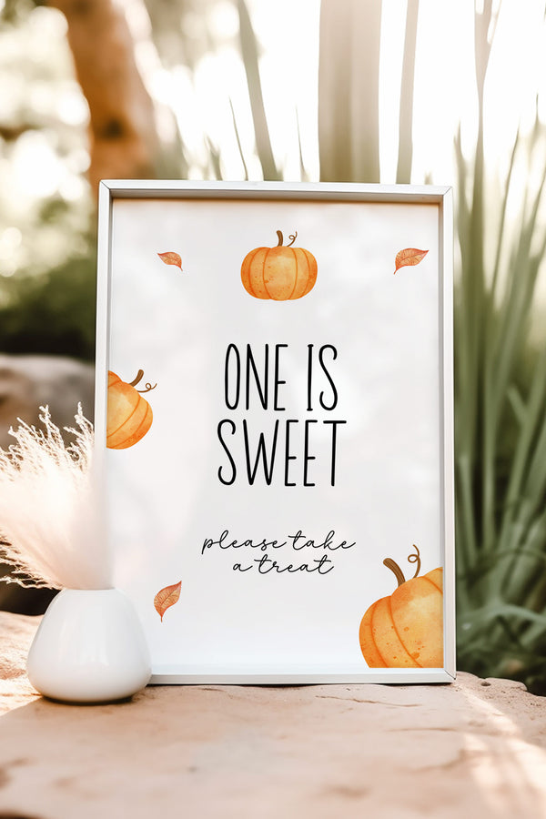 One is Sweet Birthday Table Sign, Pumpkin Dessert Table Sign, Editable Fall Sign, Printable Birthday Sign, Autumn Themed Decor