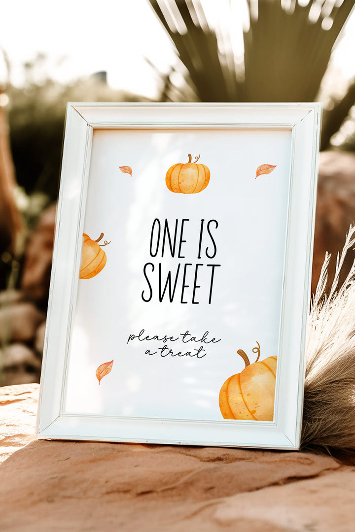 One is Sweet Birthday Table Sign, Pumpkin Dessert Table Sign, Editable Fall Sign, Printable Birthday Sign, Autumn Themed Decor