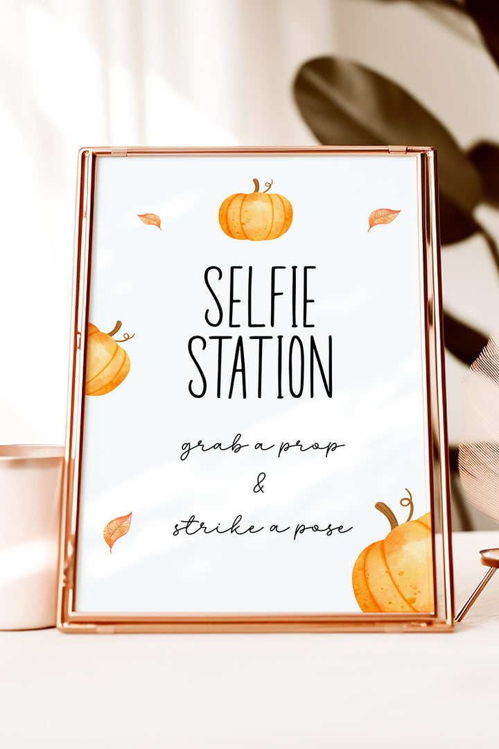 Our Little Pumpkin Selfie Station Table Sign, Pumpkin-themed selfie station sign, Fall baby shower selfie decor, First birthday selfie station sign, DIY printable selfie sign