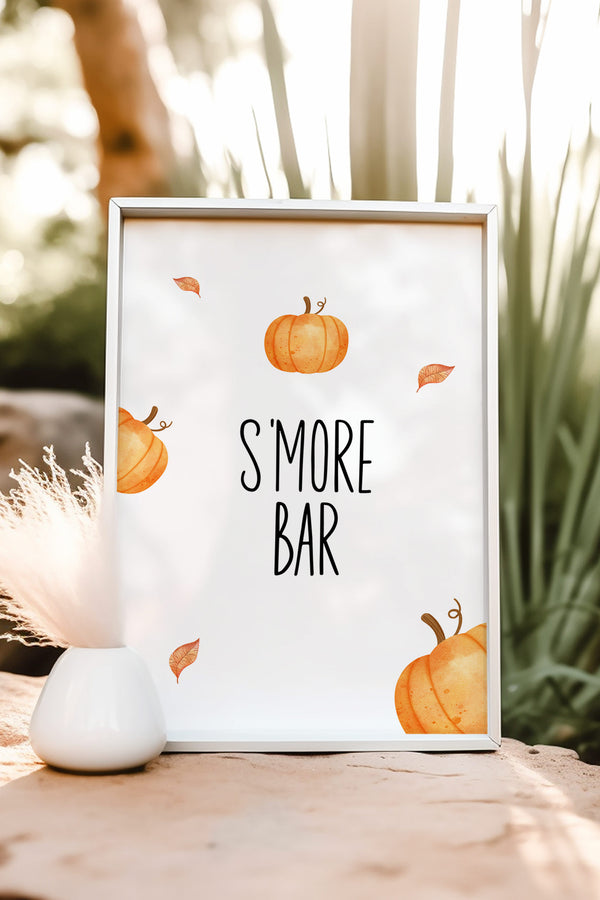 Our Little Pumpkin S'more Table Sign, Pumpkin-themed s'more station sign, Fall baby shower s'more decor, First birthday s'more table sign, DIY printable s'more sign