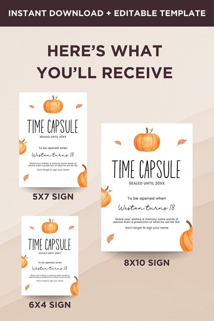 Our Little Pumpkin Time Capsule Table Sign, Pumpkin-themed time capsule sign, Fall baby shower time capsule decor, First birthday time capsule sign, DIY printable time capsule sign