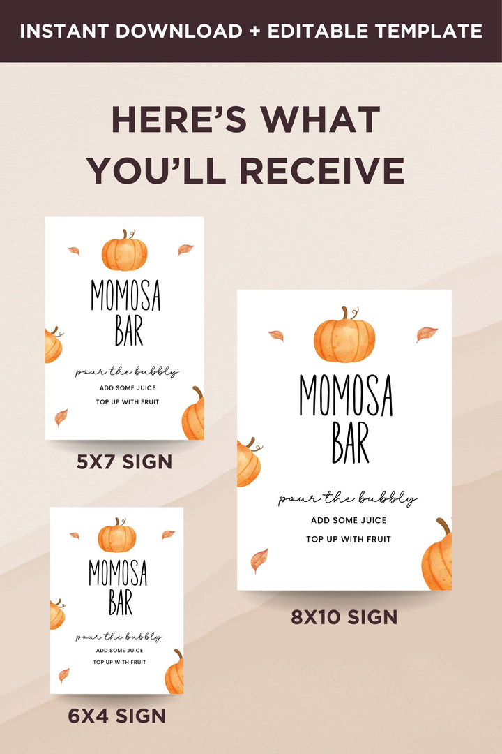 Momosa Bar Table Sign, Fall Baby Shower Sign, Editable Pumpkin Sign, Printable Momosa Bar Sign, Autumn Baby Shower Decor