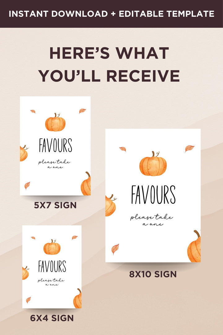 Our Little Pumpkin Favour Table Sign, Pumpkin-themed favor table sign, Fall baby shower favor sign, First birthday favor table decor, DIY printable favor table sign