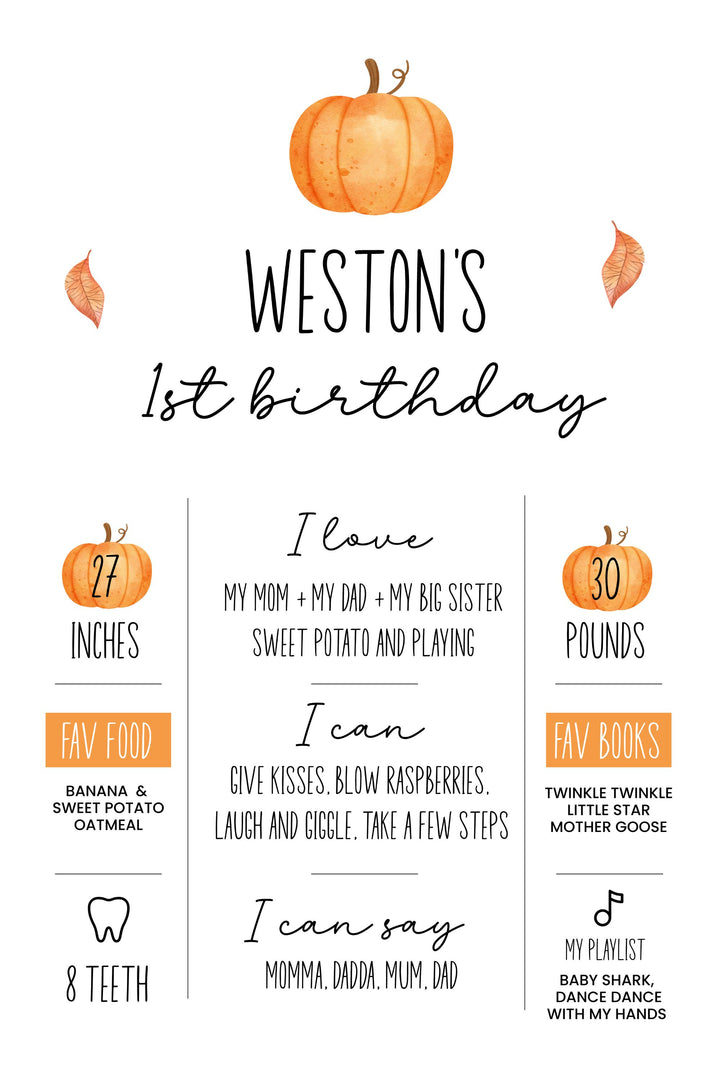 Our Little Pumpkin is Turning One - Milestone Sign - Vowpaperie