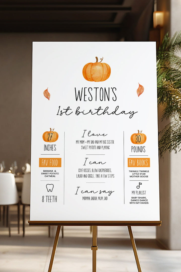 Our Little Pumpkin is Turning One - Milestone Sign - Vowpaperie