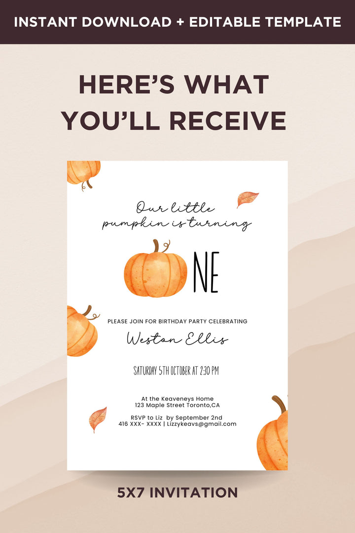 Our Little Pumpkin is Turning One Birthday Invitation - Little Pumpkin Collection - Vowpaperie