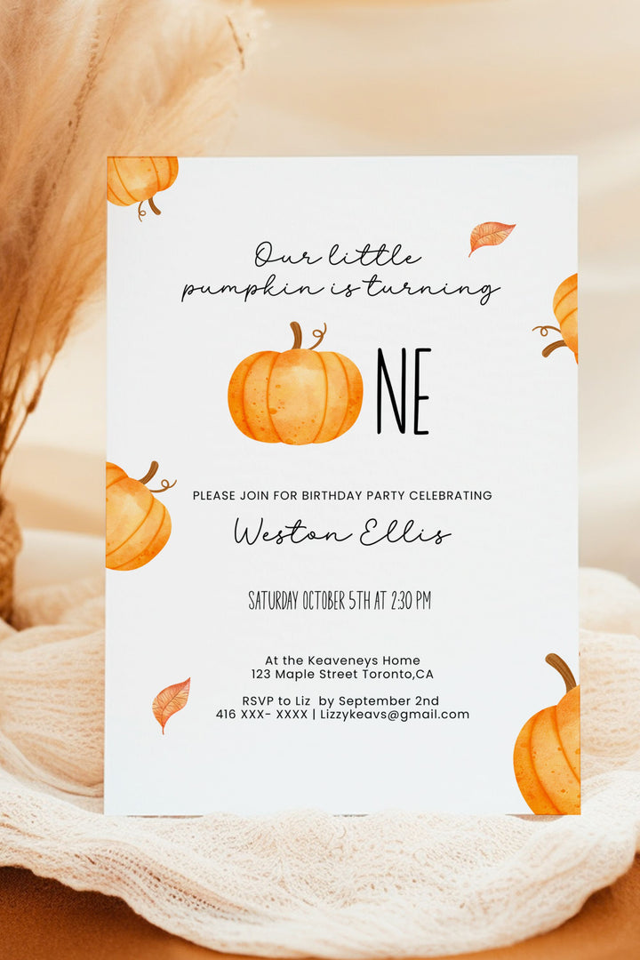 Our Little Pumpkin is Turning One Birthday Invitation - Little Pumpkin Collection - Vowpaperie