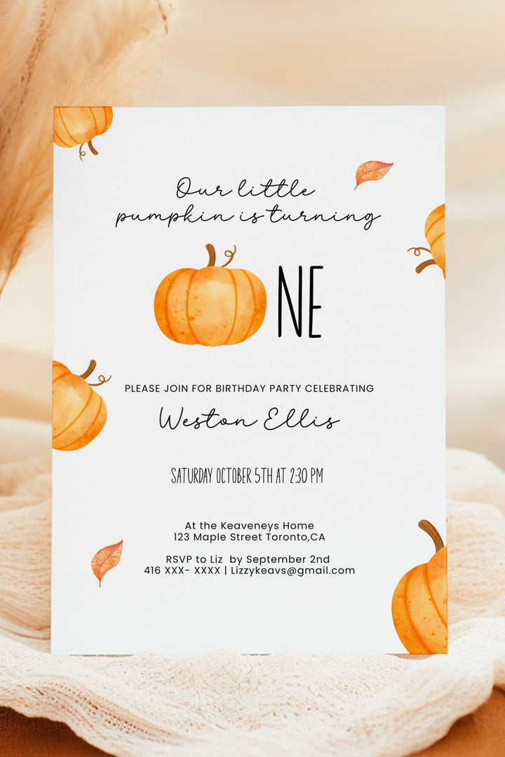 Our Little Pumpkin is Turning One Birthday Invitation - Little Pumpkin Collection - Vowpaperie