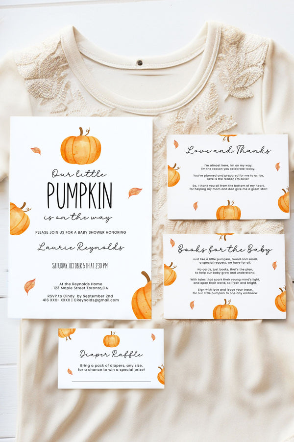 Our Little Pumpkin is On the Way Baby Shower Invitation Suite - Charming Pumpkin-Themed Baby Shower Decor