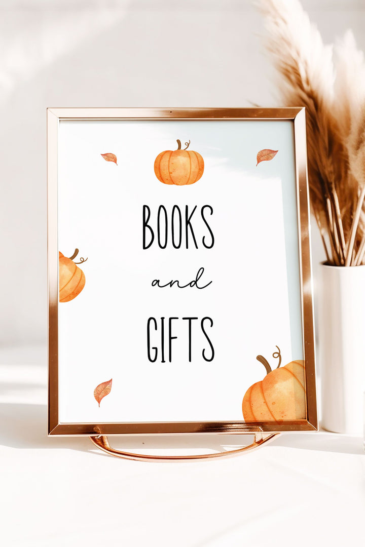 Our Little Pumpkin is On the Way, Baby Shower Books and Gifts Table Sign - Vowpaperie