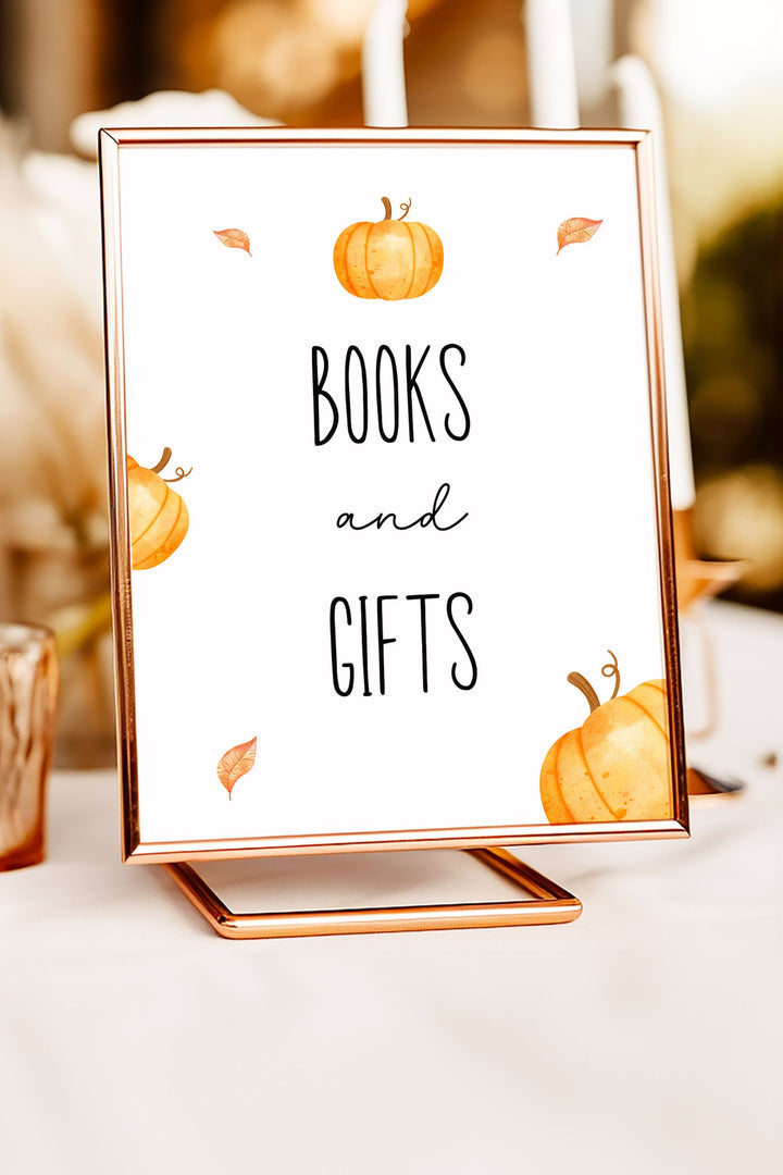 Our Little Pumpkin is On the Way, Baby Shower Books and Gifts Table Sign - Vowpaperie