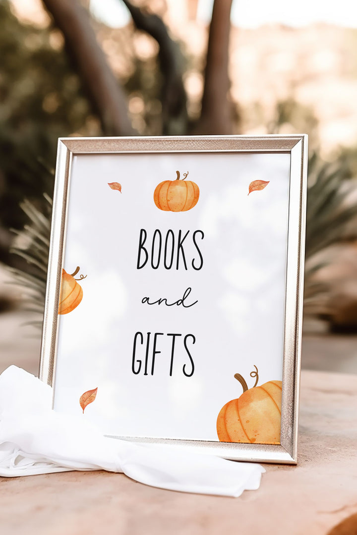 Our Little Pumpkin is On the Way, Baby Shower Books and Gifts Table Sign - Vowpaperie