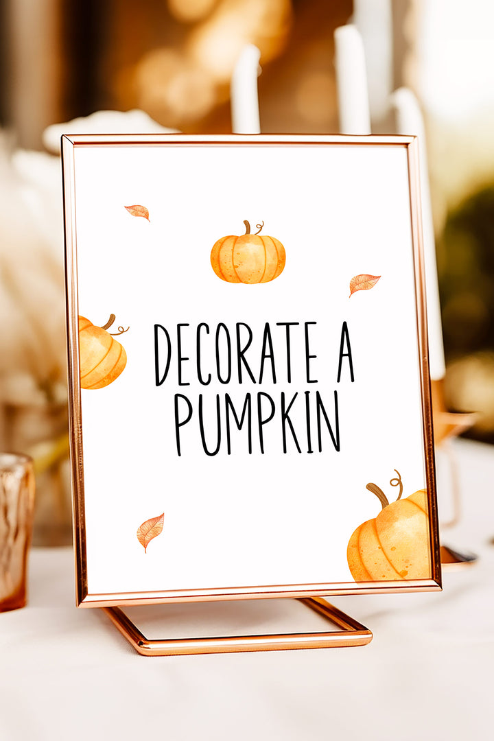 Our Little Pumpkin Decorate a Pumpkin Table Sign, Pumpkin decorating station sign, Fall-themed baby shower activity sign, Creative event decor sign, DIY printable pumpkin sign