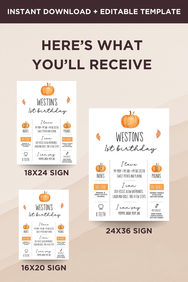 Our Little Pumpkin is Turning One - Milestone Sign - Vowpaperie