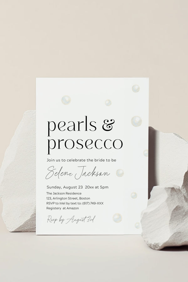 Pearls and Prosecco Bridal Shower Minimalist Invitation - Vowpaperie