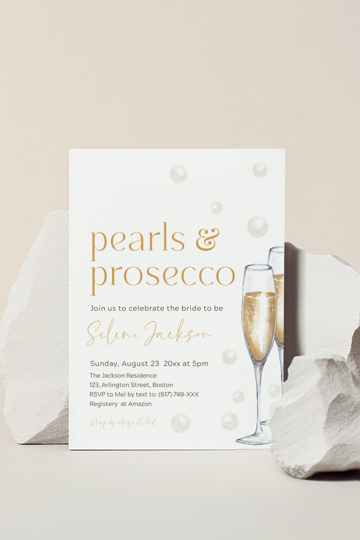 Pearls and Prosecco Bridal Shower Elegant Invitation - Vowpaperie