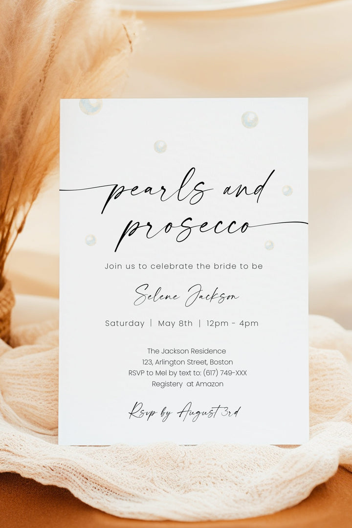 Pearls and Prosecco Bridal Shower Invitation - Vowpaperie