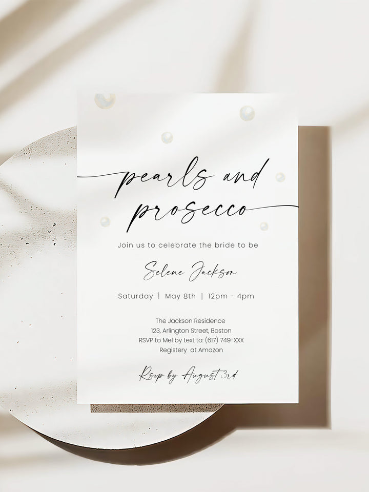 Pearls and Prosecco Bridal Shower Invitation - Vowpaperie