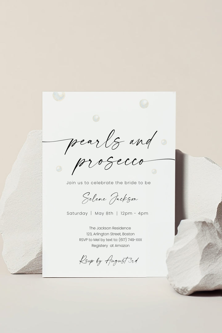 Pearls and Prosecco Bridal Shower Invitation - Vowpaperie