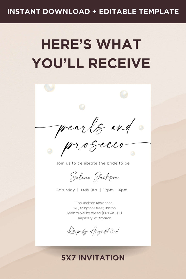 Pearls and Prosecco Bridal Shower Invitation - Vowpaperie